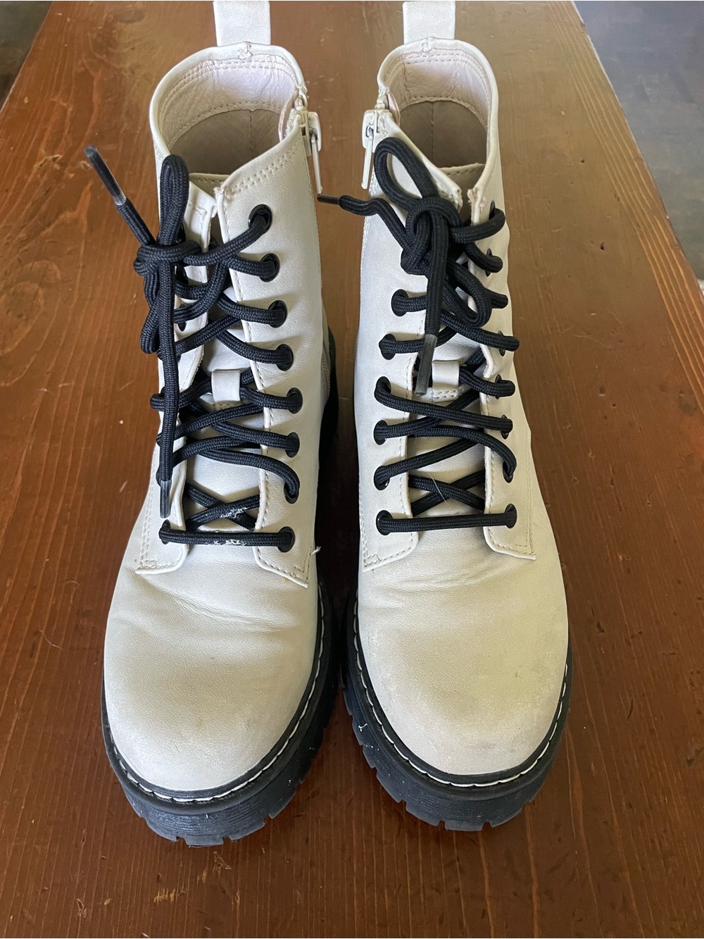 Style & Co. White Combat Moto Boots with Black Laces
